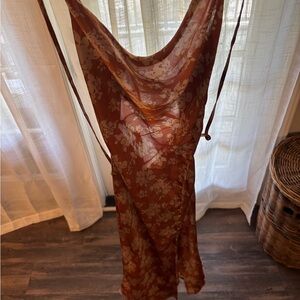 PrettyLittleThing Rust and Cream Satin Dress with tags!